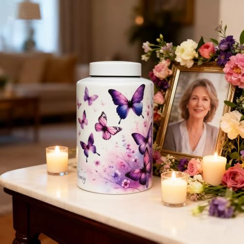 Mianachilu Large Stainless Steel Urns for Adult Human Male Female Ashes, Decorative Funeral Cremation Urn for Women Man Remains, Waterproof Keepsake Memorial Ash Box for Home Decor,Burial(Heavenly Butterfly) - Image 3