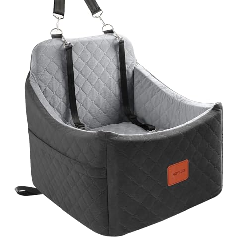 INDYBUD Dog Car Seat for Small Medium DogsDetachable Washable Dog Booster Seat Under 35lbs Pet Car Seat Travel Bed with Storage Pockets and Safety Belt BlackGrey Medium - Image 1