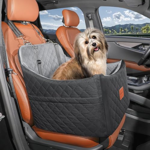 INDYBUD Dog Car Seat for Small Medium DogsDetachable Washable Dog Booster Seat Under 35lbs Pet Car Seat Travel Bed with Storage Pockets and Safety Belt BlackGrey Medium - Image 3