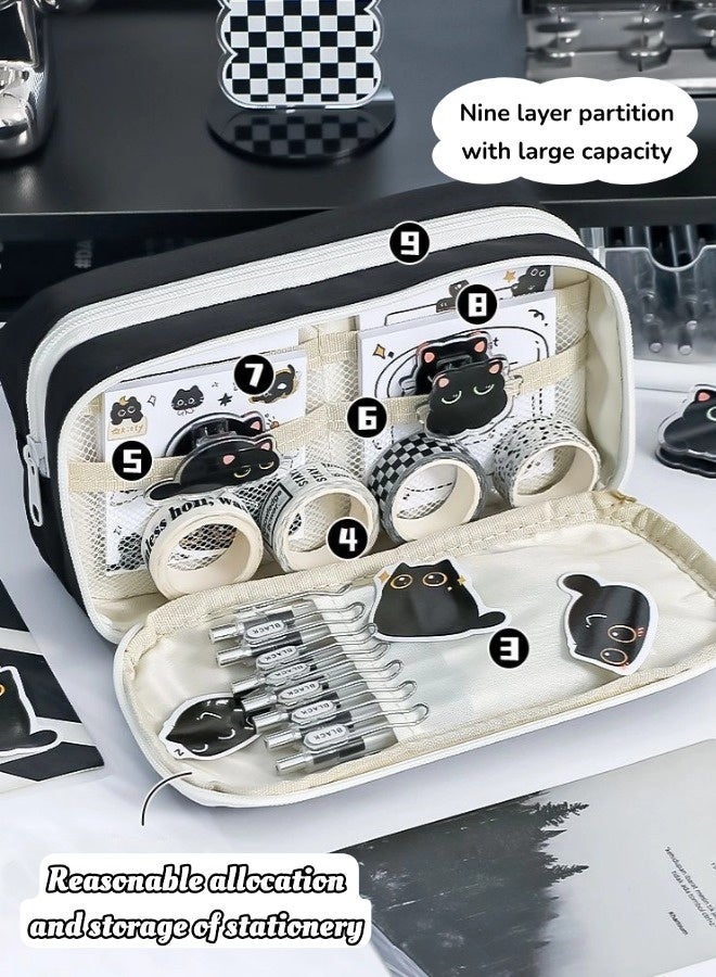 حقيبة أقلام للمدرسة,مقلمة,حقيبة أقلام، حافظة أقلام واسعة السعة، مزودة بأقسام، حقيبة أقلام متينة بفتحة واسعة، حقيبة أقلام بسيطة متعددة الاستخدامات بسحاب إغلاق للمراهقين (أسود، ٢٢×١٢×٧ سم) - Image 4