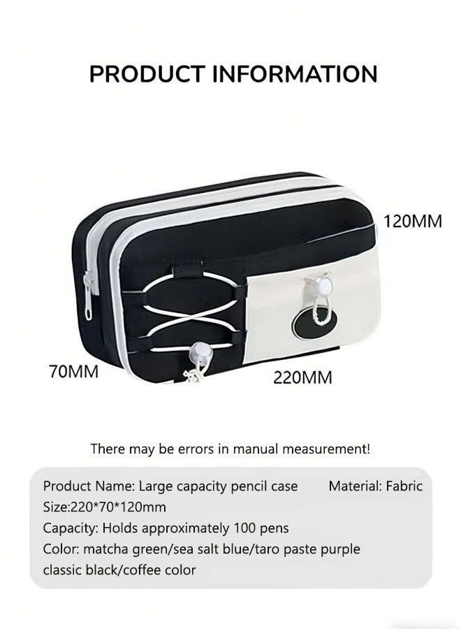 حقيبة أقلام للمدرسة,مقلمة,حقيبة أقلام، حافظة أقلام واسعة السعة، مزودة بأقسام، حقيبة أقلام متينة بفتحة واسعة، حقيبة أقلام بسيطة متعددة الاستخدامات بسحاب إغلاق للمراهقين (أسود، ٢٢×١٢×٧ سم) - Image 2