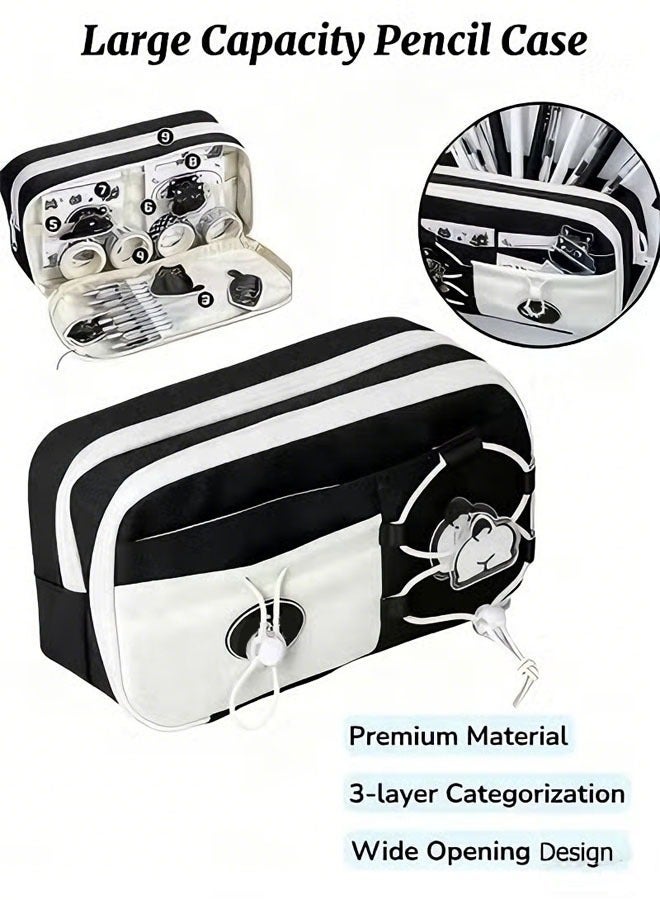 حقيبة أقلام للمدرسة,مقلمة,حقيبة أقلام، حافظة أقلام واسعة السعة، مزودة بأقسام، حقيبة أقلام متينة بفتحة واسعة، حقيبة أقلام بسيطة متعددة الاستخدامات بسحاب إغلاق للمراهقين (أسود، ٢٢×١٢×٧ سم) - Image 3