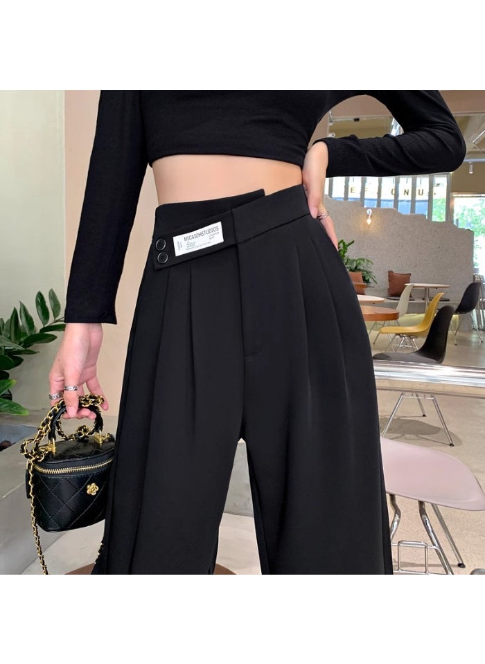 Generic High Waist Pleated Black Trousers for Women Black 