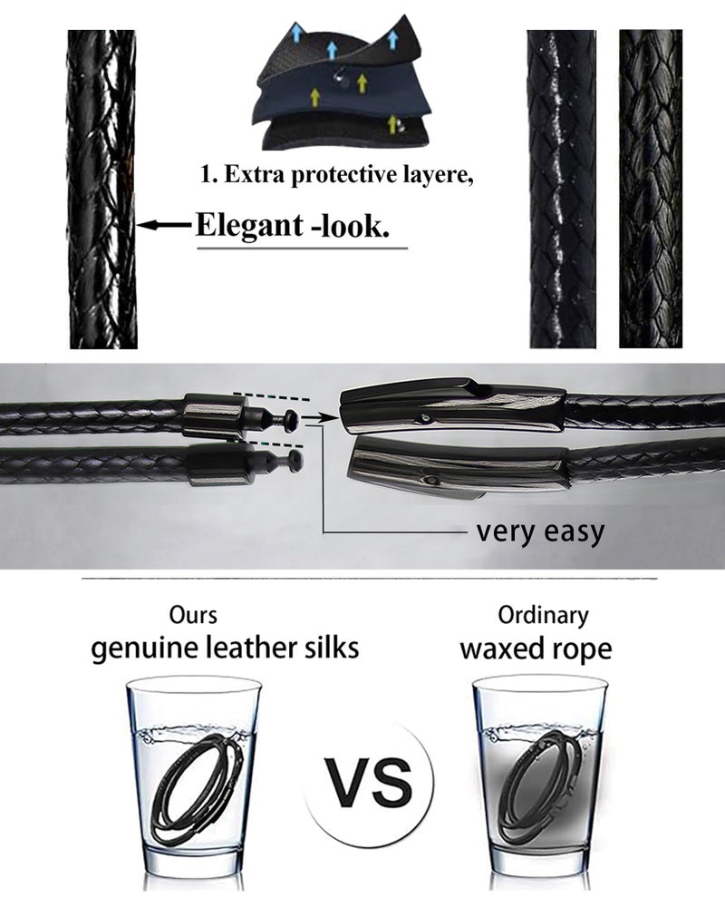 IOYYIO Waterproof Braided Leather Necklace 2MM/3MM/4MM/5MM, 14" to 42" Leather Chain Cord for Men/Women, Brown/Black Rope Chain for Pendant (Gift Box) - Image 5