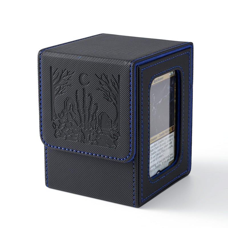 Venssu MTG Deck Box with Commander Display, Zombie Card Deck Case Fits 100 Double Sleeved Cards, TCG Card Storage Box with 2 Dividers and 1 Toploader (Black and Blue) - Image 1