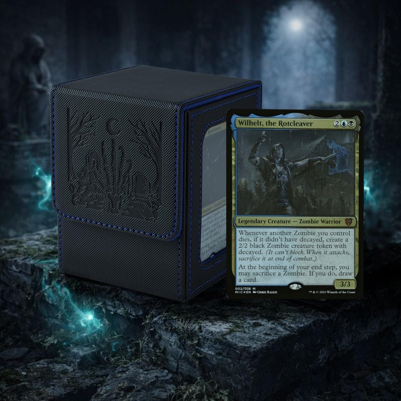 Venssu MTG Deck Box with Commander Display, Zombie Card Deck Case Fits 100 Double Sleeved Cards, TCG Card Storage Box with 2 Dividers and 1 Toploader (Black and Blue) - Image 3