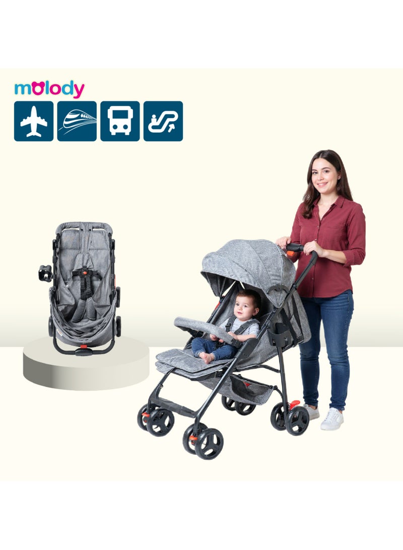 molody Lightweight Foldable Baby Stroller with Adjustable Reclining Seat and Canopy – 2-in-1 Compact Travel System for Newborns and Toddlers (0-3 Years), All-Terrain with Large Storage Basket and Safety Harness - Image 2