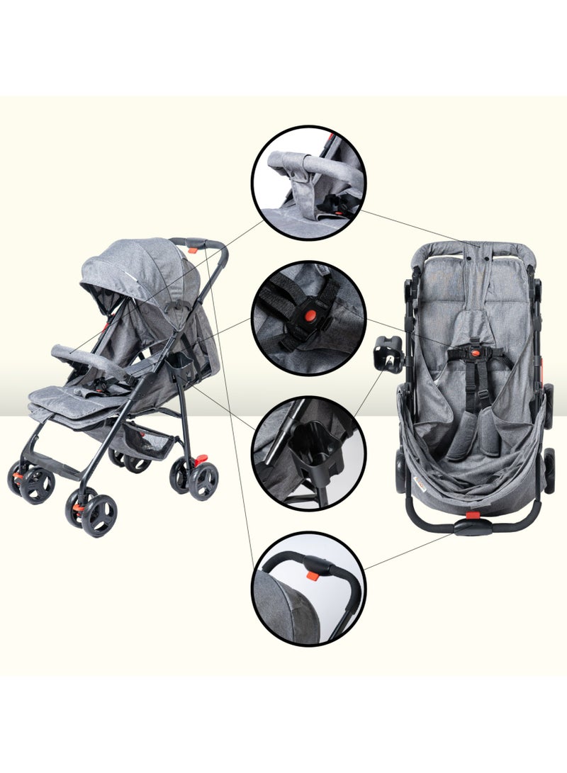 molody Lightweight Foldable Baby Stroller with Adjustable Reclining Seat and Canopy – 2-in-1 Compact Travel System for Newborns and Toddlers (0-3 Years), All-Terrain with Large Storage Basket and Safety Harness - Image 3