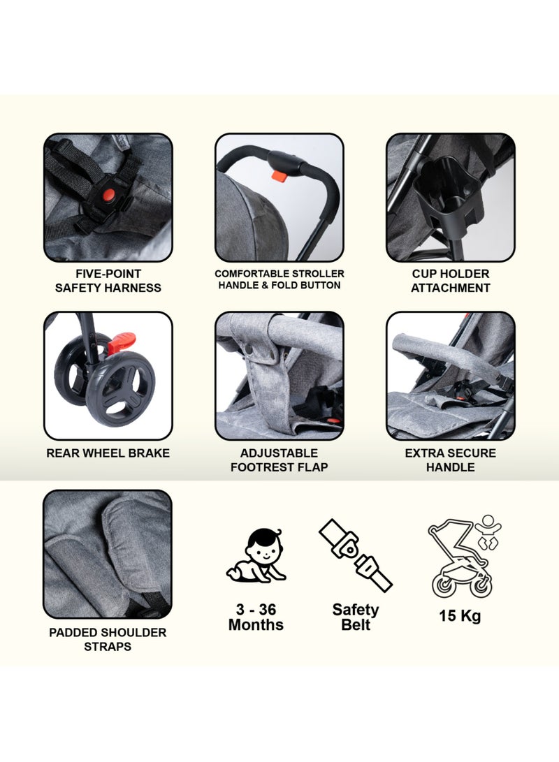 molody Lightweight Foldable Baby Stroller with Adjustable Reclining Seat and Canopy – 2-in-1 Compact Travel System for Newborns and Toddlers (0-3 Years), All-Terrain with Large Storage Basket and Safety Harness - Image 4