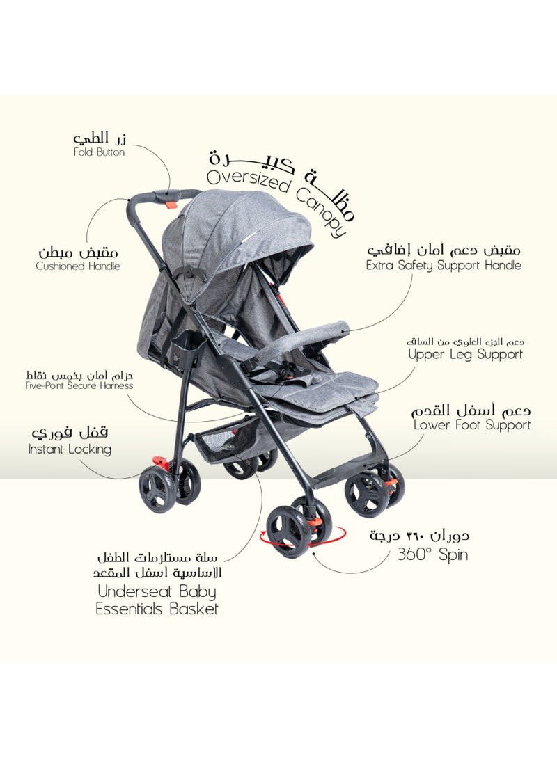 molody Lightweight Foldable Baby Stroller with Adjustable Reclining Seat and Canopy – 2-in-1 Compact Travel System for Newborns and Toddlers (0-3 Years), All-Terrain with Large Storage Basket and Safety Harness - Image 5