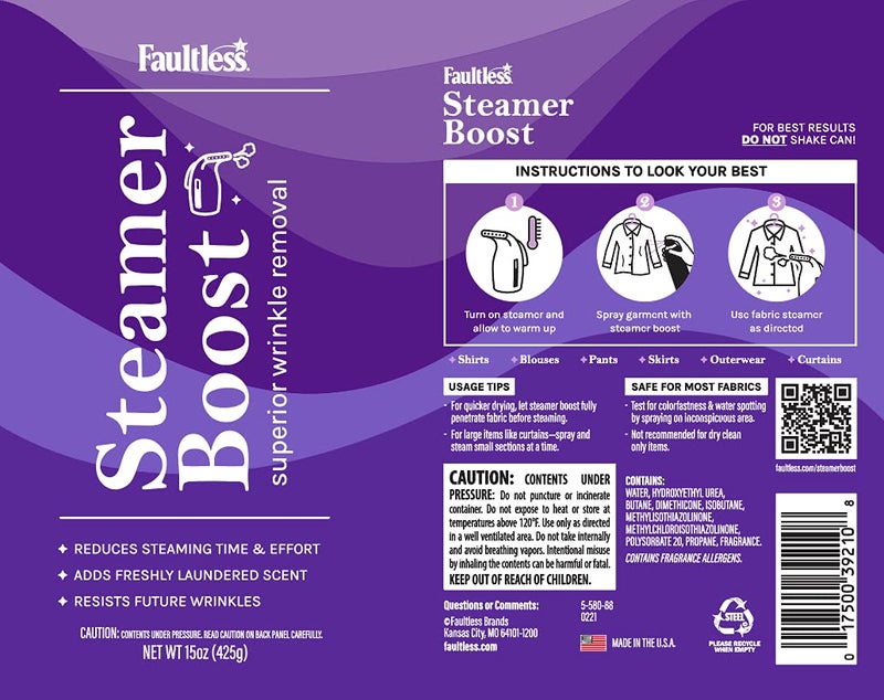 Faultless Steamer Boost (2 Pack) - Wrinkle Remover Spray for Clothes - Fabric Steamer to Reduce Steaming Time & Effort - Travel Wrinkle Spray w/Freshly Laundered Scent & Removes Odor, 15 oz (425g) - Image 4