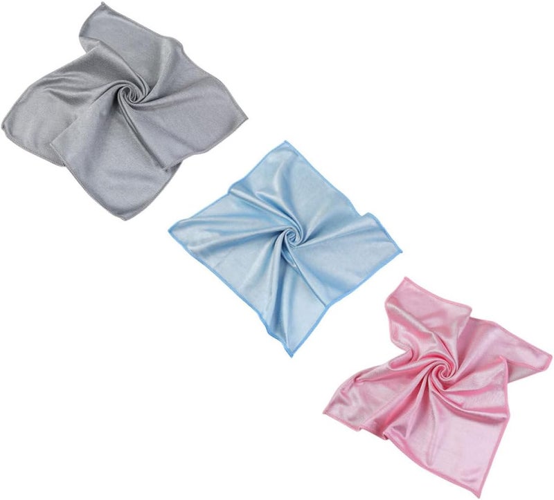 Uonlytech Microfiber Glass Cleaning Cloths 3pcs (40x40cm) Streak-Free, Lint-Free Microfiber Towels for Windows, Mirrors, and Eyeglasses in Sky Blue, Pink, and Silver Gray - Image 1