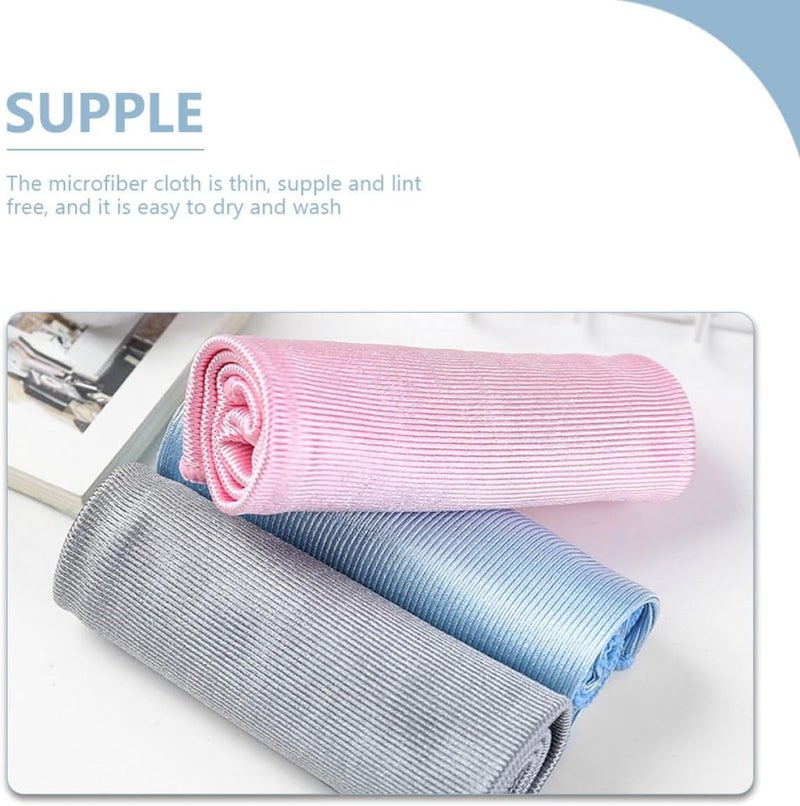 Uonlytech Microfiber Glass Cleaning Cloths 3pcs (40x40cm) Streak-Free, Lint-Free Microfiber Towels for Windows, Mirrors, and Eyeglasses in Sky Blue, Pink, and Silver Gray - Image 3