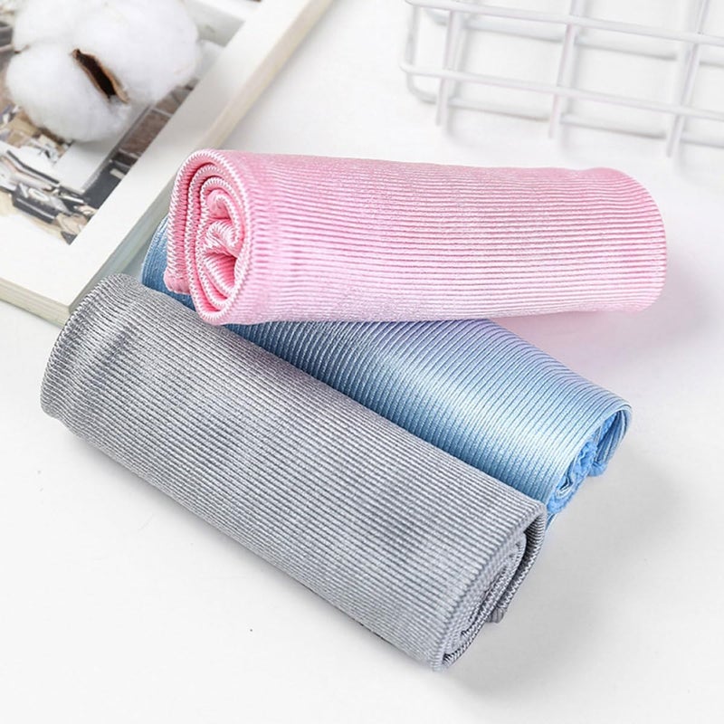Uonlytech Microfiber Glass Cleaning Cloths 3pcs (40x40cm) Streak-Free, Lint-Free Microfiber Towels for Windows, Mirrors, and Eyeglasses in Sky Blue, Pink, and Silver Gray - Image 4