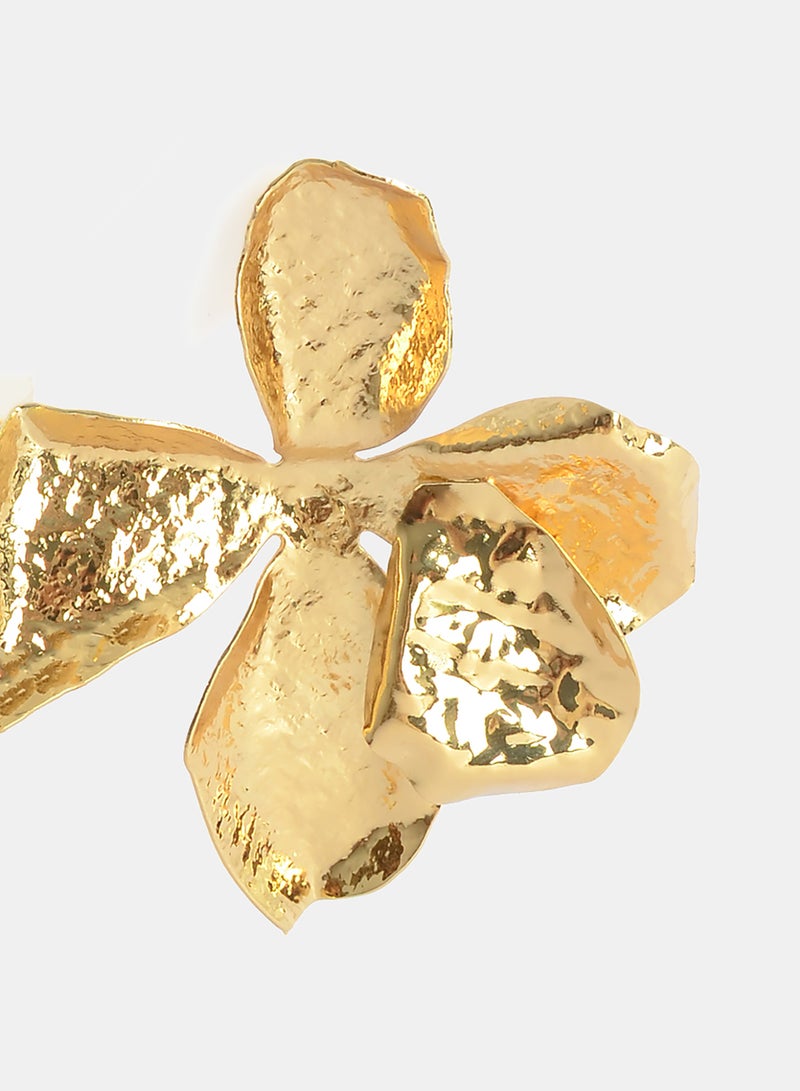 Akher el Ankoud Large Flower-Shaped Screw-In Hoop Earrings With Raised Designs And Irregular Edges - Image 2