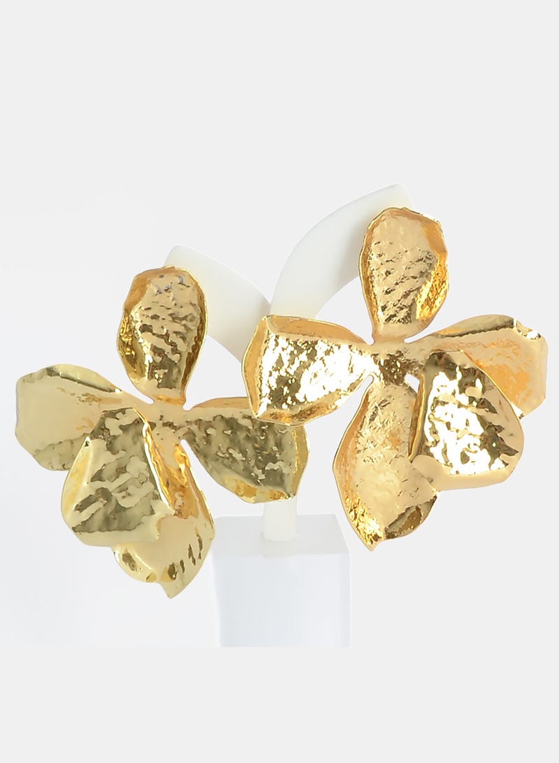 Akher el Ankoud Large Flower-Shaped Screw-In Hoop Earrings With Raised Designs And Irregular Edges - Image 1
