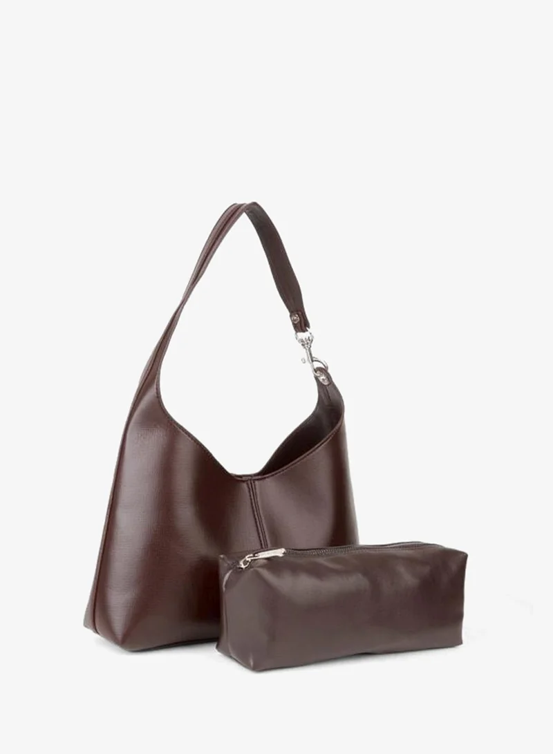 Women's Dark Coffee Turna Organizer Synthetic Leather Snap Closure Hook Strap Hand, Arm and Shoulder Bag.