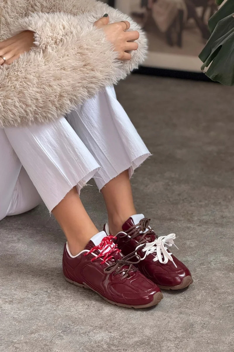 نيشانتاشي شوز Fabian Claret Red Matte Flat Sole Women's Lace-Up Sports Shoes