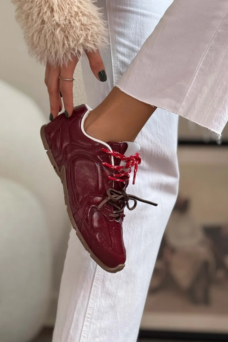 نيشانتاشي شوز Fabian Claret Red Matte Flat Sole Women's Lace-Up Sports Shoes
