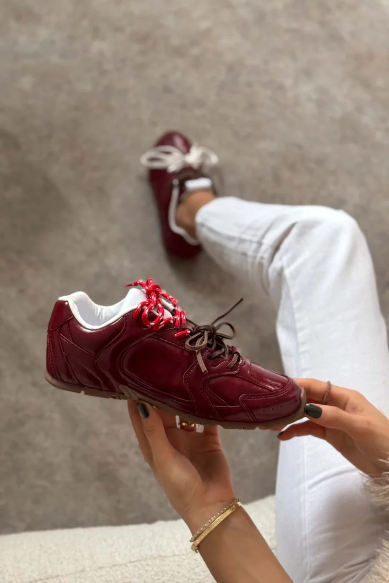 نيشانتاشي شوز Fabian Claret Red Matte Flat Sole Women's Lace-Up Sports Shoes