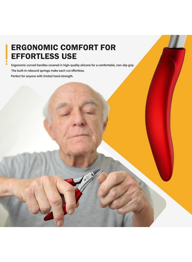 BEZOX Toe Nail Clippers For Thick Toenails For Seniors - Raised Cutting Edge Ingrown Toenail Clippers, Ergonomic Design Toenail Scissors For Thick Nails, Podiatrist Recommended - Red - Image 3