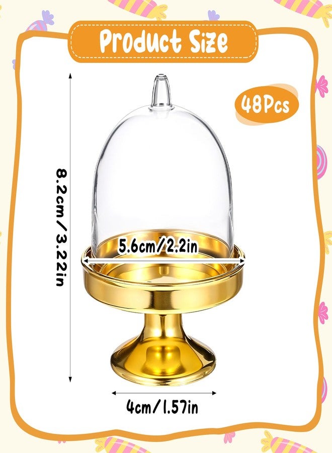 AojSup 48 Pack Mini Cake Stand with Dome, Gold Base Mini Donut Domes & Tiny Cake Stand for Cupcakes, Desserts, Candy Display - Perfect for Weddings, Birthdays, Parties - Image 2