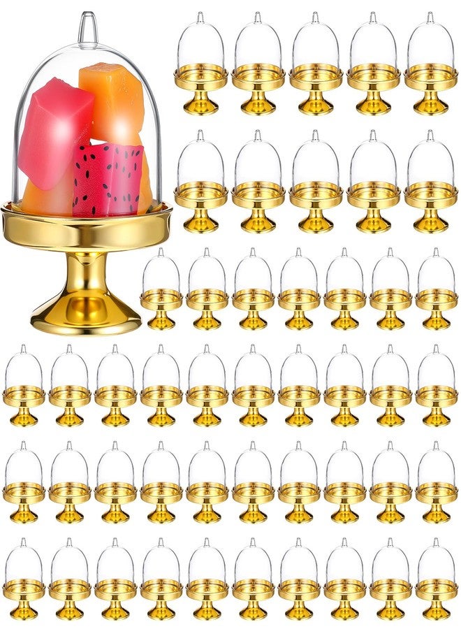 AojSup 48 Pack Mini Cake Stand with Dome, Gold Base Mini Donut Domes & Tiny Cake Stand for Cupcakes, Desserts, Candy Display - Perfect for Weddings, Birthdays, Parties - Image 1