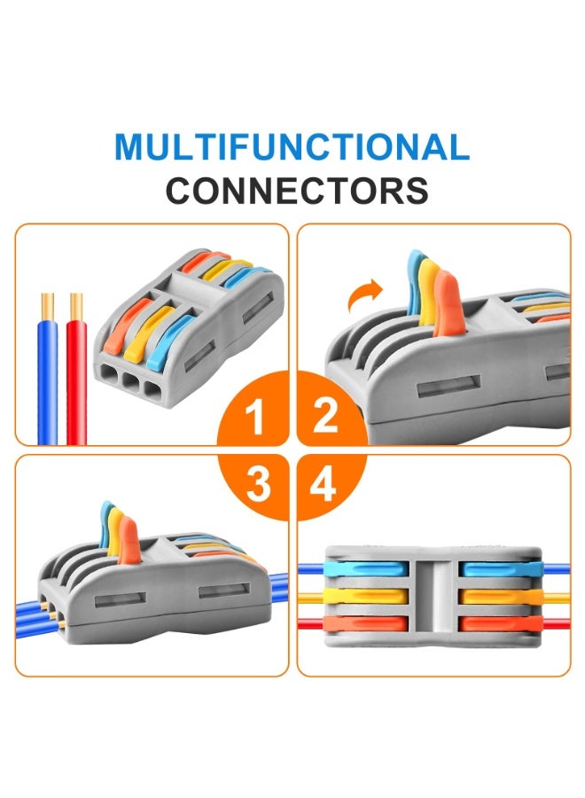 SANMUGEED Wire Connectors Nuts, 50pcs 3 Conductor Compact Splicing Wire Connectors, 3 in 3 Out Lever Wire Nut, 3 Circuit Inline Splices 28-12 AWG - Image 5