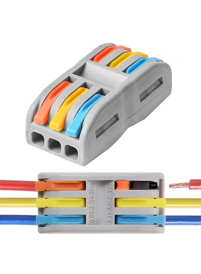 SANMUGEED Wire Connectors Nuts, 50pcs 3 Conductor Compact Splicing Wire Connectors, 3 in 3 Out Lever Wire Nut, 3 Circuit Inline Splices 28-12 AWG - Image 2