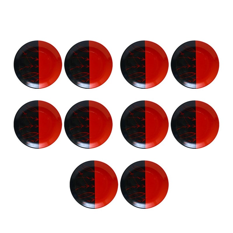 Caffeine Ceramic Handmade Half Red Black Bamboo Quarter Plates 7 inch Set of 10 - Image 1