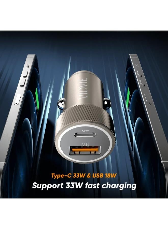 Vidvie 33W Mini Fast Charger Car Charger with Type C to Lightning Cable