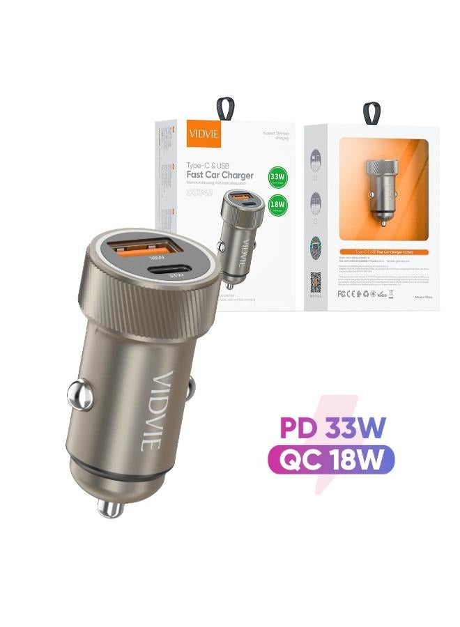 Vidvie 33W Mini Fast Charger Car Charger with Type C to Lightning Cable