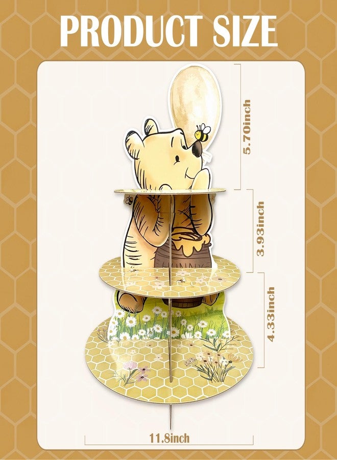 Bttwkco Classic Winnie Cupcake Stand Holder, Cute 3 Tier Cardboard Dessert Holder for Party Decoration, Winnie Theme Party Supplies for Baby Shower Birthday Party - Image 3