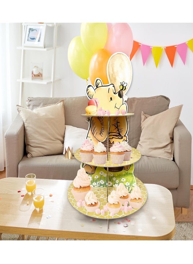 Bttwkco Classic Winnie Cupcake Stand Holder, Cute 3 Tier Cardboard Dessert Holder for Party Decoration, Winnie Theme Party Supplies for Baby Shower Birthday Party - Image 5