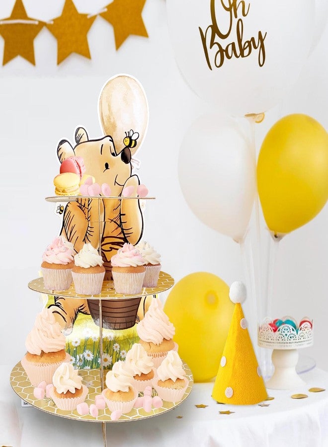 Bttwkco Classic Winnie Cupcake Stand Holder, Cute 3 Tier Cardboard Dessert Holder for Party Decoration, Winnie Theme Party Supplies for Baby Shower Birthday Party - Image 4