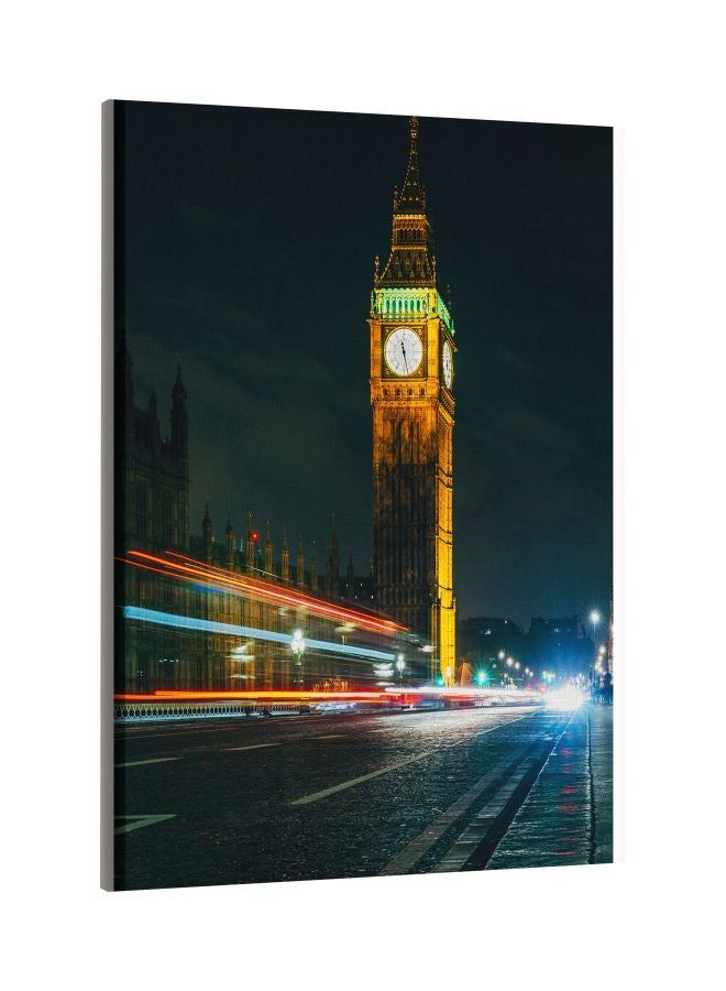 RKN Big Ben Night Printed Framed Canvas Wall Art Grey/Yellow/Red 60x80centimeter - Image 2