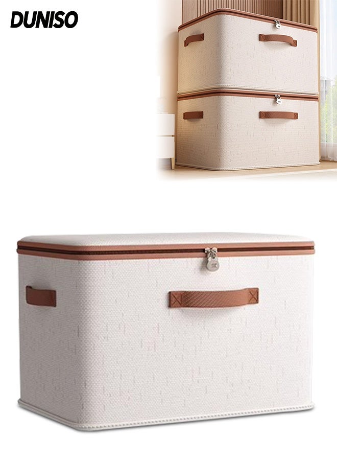 DUNISO 2 Pcs Storage Box with Lock，Foldable Clothing Storage Boxes with Zippers＆Handles，Washable Thickened and Wear-resistant Clothes Storage Bins,Sturdy and Durable，for Organizing Clothes, Quilts,Sheets, Toys, Books,38*26*16cm - Image 1
