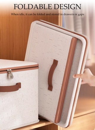 2 Pcs Storage Box with Lock，Foldable Clothing Storage Boxes with Zippers＆Handles，Washable Thickened and Wear-resistant Clothes Storage Bins,Sturdy and Durable，for Organizing Clothes, Quilts,Sheets, Toys, Books,38*26*16cm - view 5
