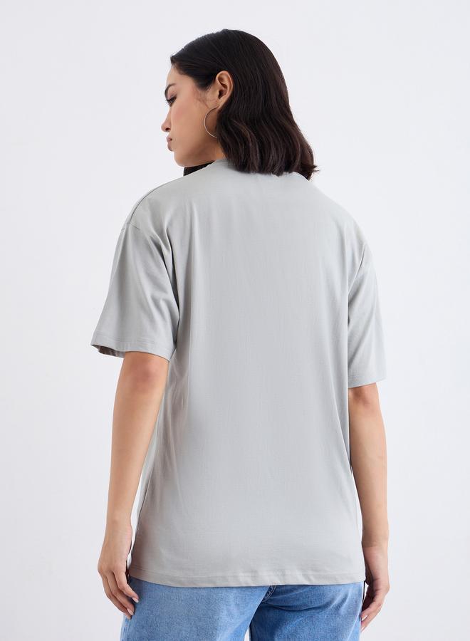 Styli Embroidered Slogan Short Sleeves Oversized T-Shirt - Image 4