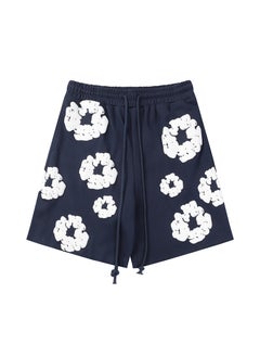American Style Wood Cotton Foam Mens Shorts Hip Hop Casual Pants Spring Summer Trendy Brand High Street For Men navy blue