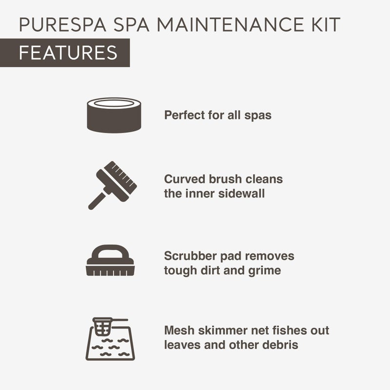 Intex PureSpa Hot Tub and Spa Maintenance Accessory Kit with Curved Brush, Mesh Net Skimmer, and Scrubber for Inflatable PureSpa Home Hot Tubs - Image 4
