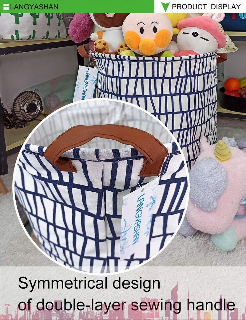LANGYASHAN Laundry Basket Canvas Fabric Collapsible Organizer Basket for Storage Bin Toy Bins Gift Baskets Bedroom Clothes Children Nursery Hamper (Blue Stripes) - Image 5