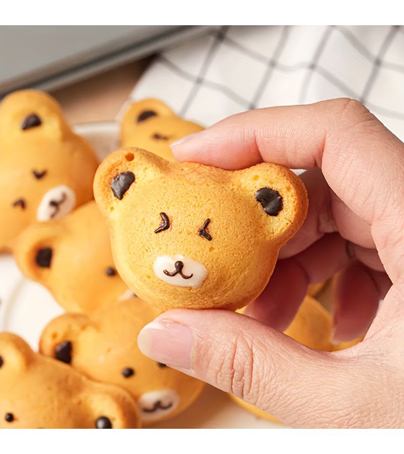 Golden 4 Cavity 3D Bear Head Baking Tray for Cake Muffin and Cookie - Image 2