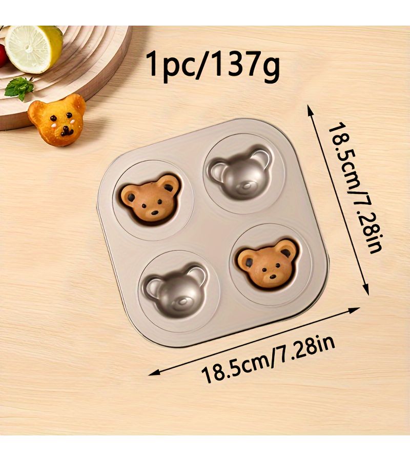 Golden 4 Cavity 3D Bear Head Baking Tray for Cake Muffin and Cookie - Image 3