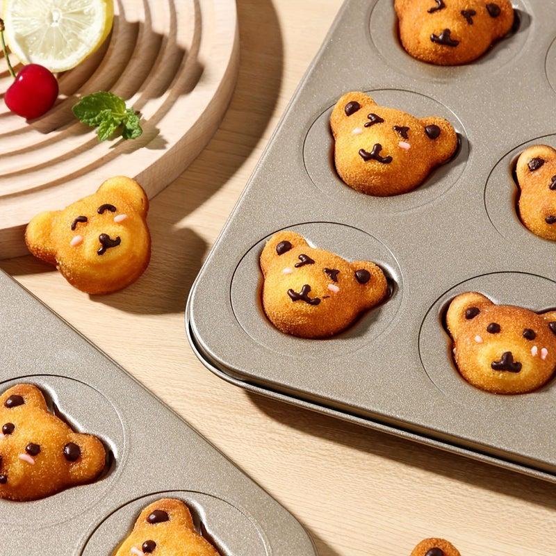 Golden 4 Cavity 3D Bear Head Baking Tray for Cake Muffin and Cookie - Image 5