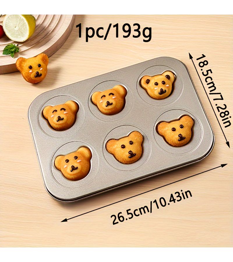 Golden 4 Cavity 3D Bear Head Baking Tray for Cake Muffin and Cookie - Image 4
