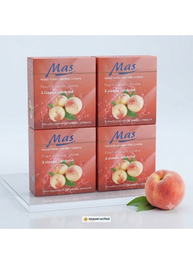MAS Natural Rubber Latex Condoms, Peach 4 Packs of 3 Condoms - Image 1