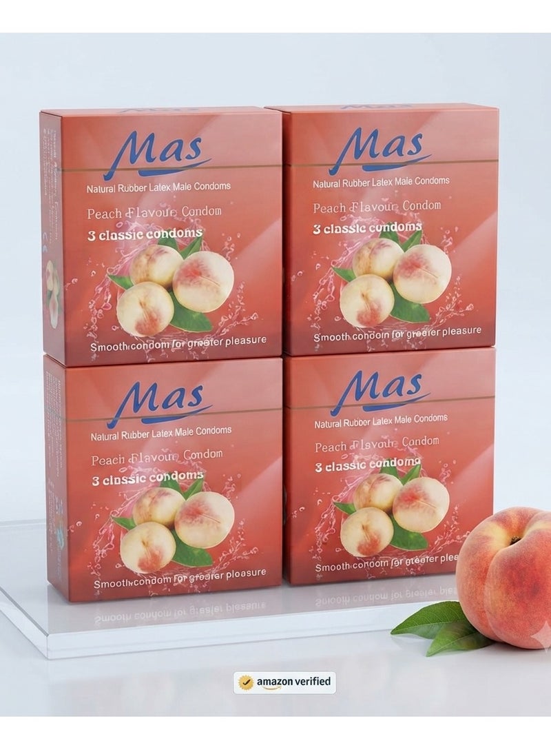MAS Natural Rubber Latex Condoms, Peach 4 Packs of 3 Condoms - Image 3