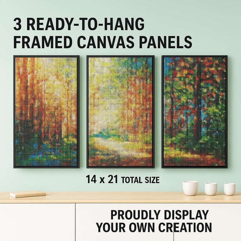 ArtSkills Diamond Painting Kit, Diamond Art on Framed Canvas with Gem Storage Case and Accessory Kit, Forest, 3 Stretched Canvas Panels, 14â€ x 7â€ Each - Image 3