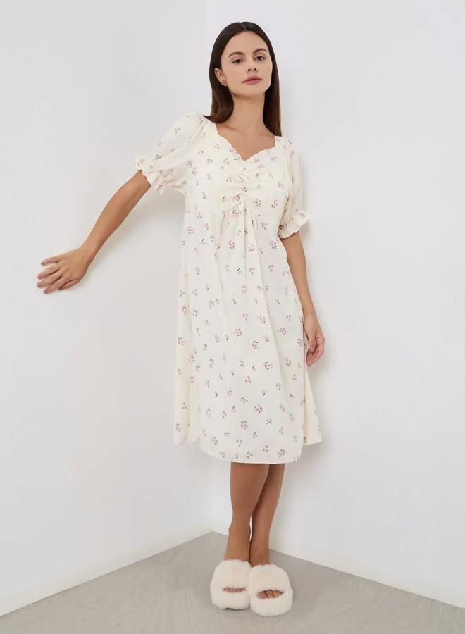 تايك تو قميص نوم بأكمام متموجة بطبعة زهور